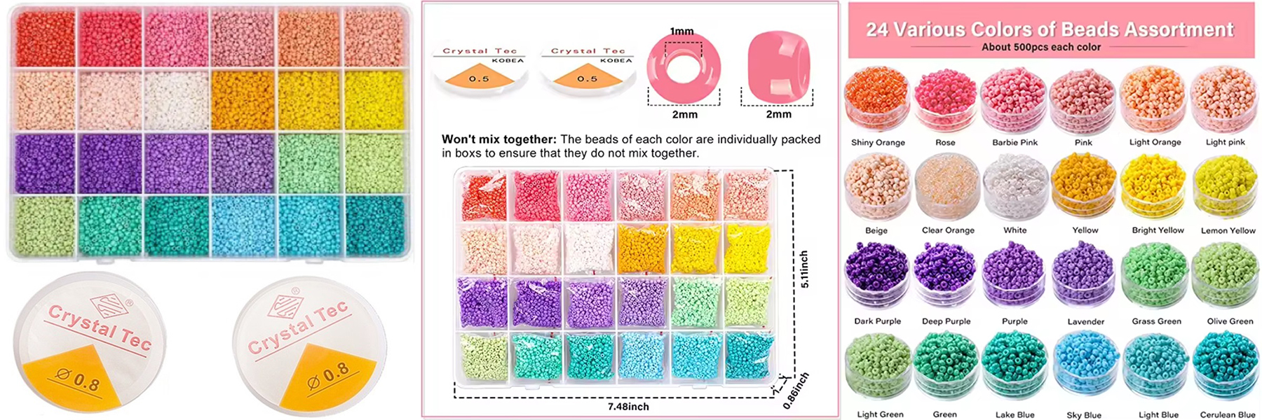 Wholesale Sell Color 2mm Glass Seed Beads and 7*4mm Letter Beads Set