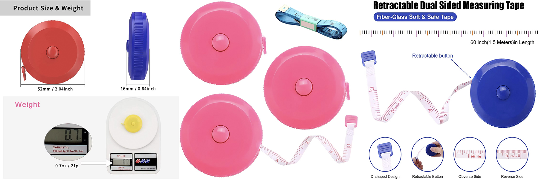 Factory Selling 60 Inch Flexible Rule 150 cm Cloth Sewing Measure Tape