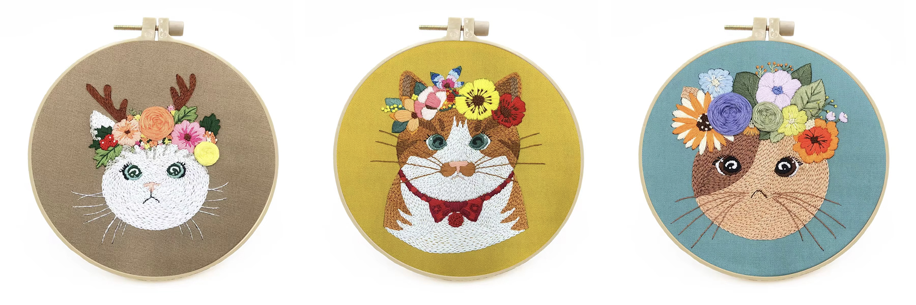 2024 Hot Sell 3D Embroidery Cat Beginners New DIY Fabric Material Kits
